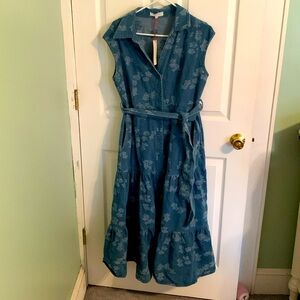 Solitaire Denim Floral Dress with Tie NWT size Large